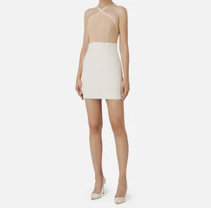 Elisabetta Franchi Mini Abiti | Abiti^Miniabito bicolor in crêpe stretch con elastico logato Cappuccino/Burro