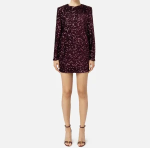 Elisabetta Franchi Red Carpet | Abiti Red Carpet^Miniabito boxy in ciniglia ricamata con pailettes RougeNoir