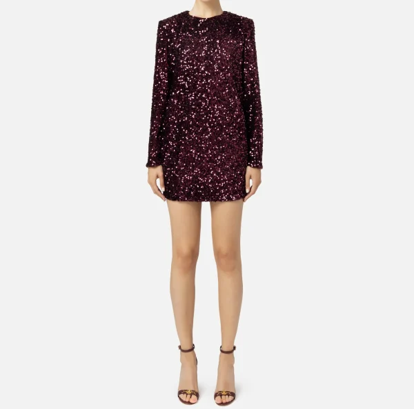 Elisabetta Franchi Red Carpet | Abiti Red Carpet^Miniabito boxy in ciniglia ricamata con pailettes RougeNoir