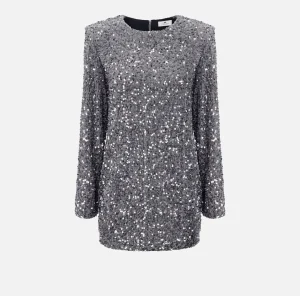 Elisabetta Franchi Red Carpet | Abiti Red Carpet^Miniabito boxy in ciniglia ricamata con pailettes Steel