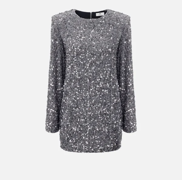 Elisabetta Franchi Red Carpet | Abiti Red Carpet^Miniabito boxy in ciniglia ricamata con pailettes Steel