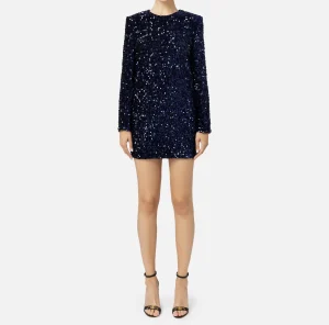 Elisabetta Franchi Red Carpet | Abiti Red Carpet^Miniabito boxy in ciniglia ricamata con pailettes Navy