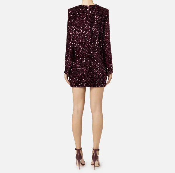 Elisabetta Franchi Red Carpet | Abiti Red Carpet^Miniabito boxy in ciniglia ricamata con pailettes RougeNoir