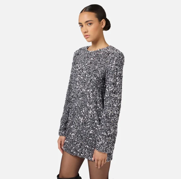Elisabetta Franchi Red Carpet | Abiti Red Carpet^Miniabito boxy in ciniglia ricamata con pailettes Steel