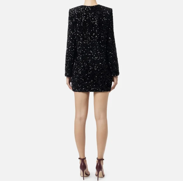 Elisabetta Franchi Red Carpet | Abiti Red Carpet^Miniabito boxy in ciniglia ricamata con pailettes Nero