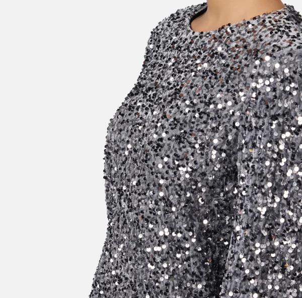 Elisabetta Franchi Red Carpet | Abiti Red Carpet^Miniabito boxy in ciniglia ricamata con pailettes Steel