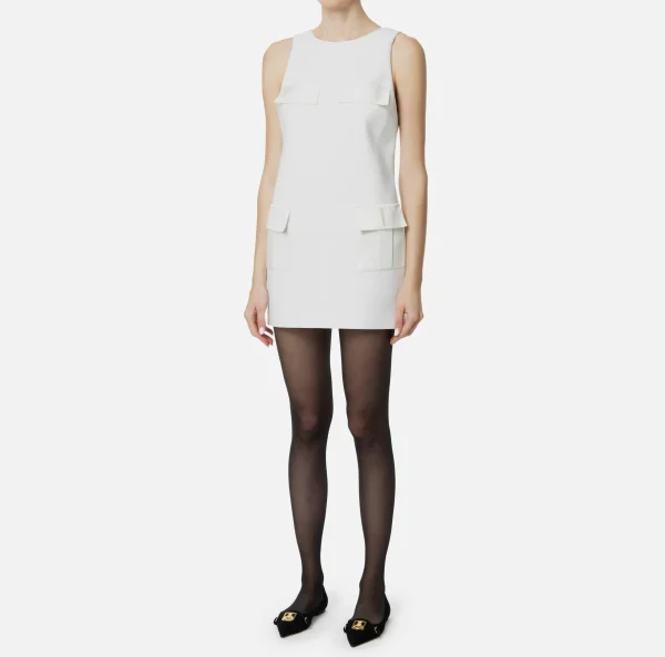 Elisabetta Franchi Mini Abiti | Abiti^Miniabito boxy in crêpe con tasche Avorio