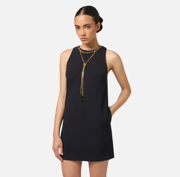 Elisabetta Franchi Mini Abiti | Abiti^Miniabito boxy in crêpe con collana Nero
