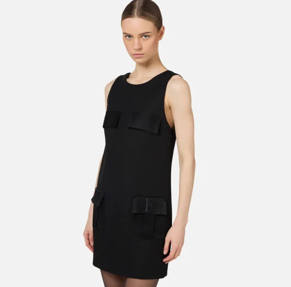 Elisabetta Franchi Mini Abiti | Abiti^Miniabito boxy in crêpe con tasche Nero