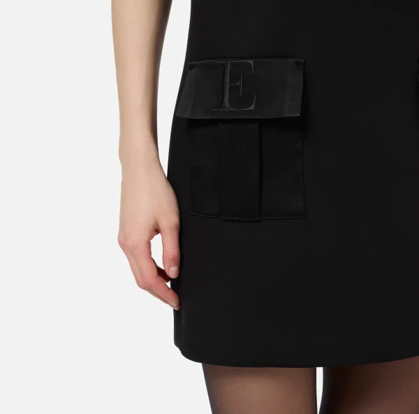 Elisabetta Franchi Mini Abiti | Abiti^Miniabito boxy in crêpe con tasche Nero