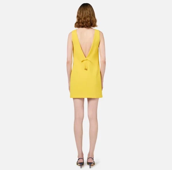 Elisabetta Franchi Mini Abiti | Abiti^Miniabito boxy in crêpe fluido con scollo e fiocco Mimosa