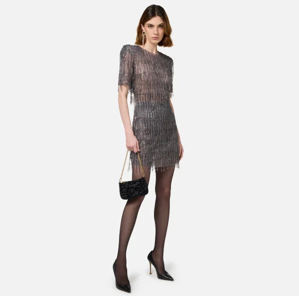 Elisabetta Franchi Abiti | Abiti Red Carpet^Miniabito boxy in tulle ricamato con paillettes Steel