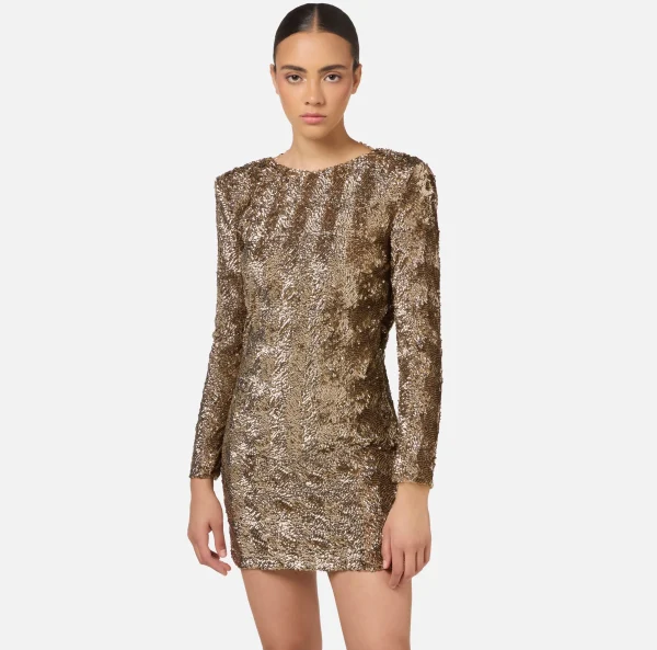 Elisabetta Franchi Abiti Red Carpet | Mini Abiti^Miniabito boxy in tulle ricamato con paillettes Camel