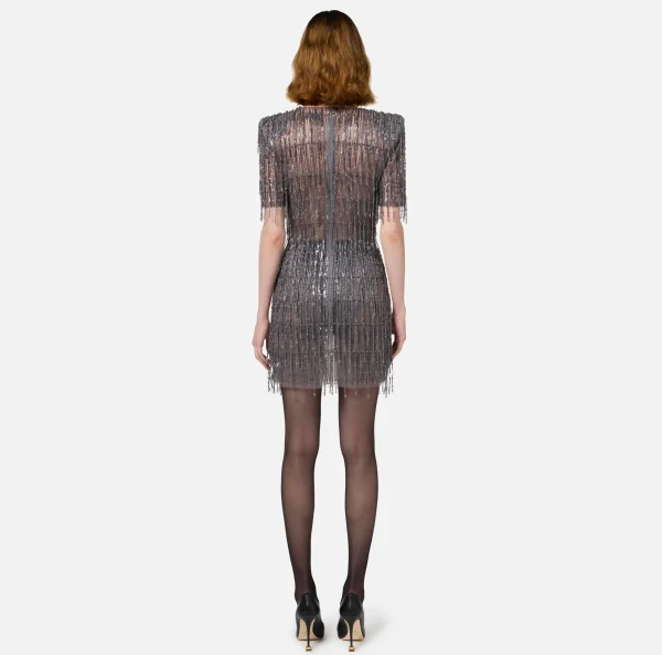 Elisabetta Franchi Abiti | Abiti Red Carpet^Miniabito boxy in tulle ricamato con paillettes Nero