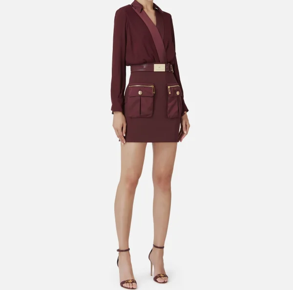 Elisabetta Franchi Mini Abiti | Abiti^Miniabito con camicia incrociata e gonna con tasche RougeNoir
