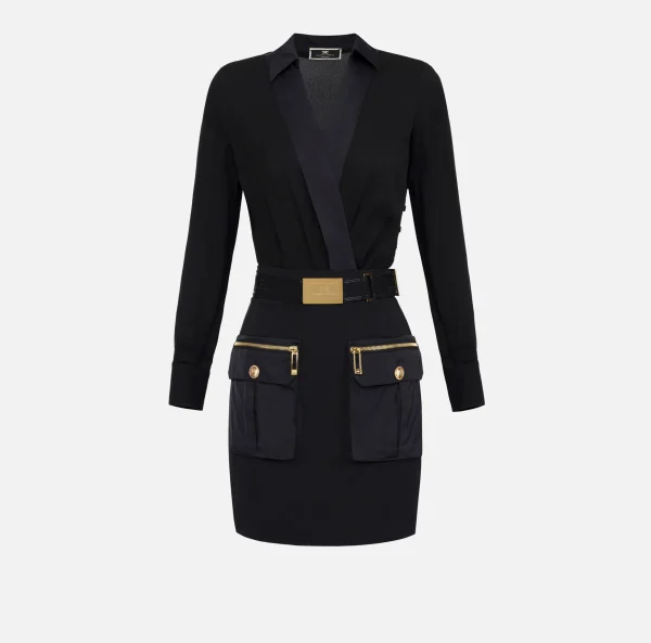Elisabetta Franchi Mini Abiti | Abiti^Miniabito con camicia incrociata e gonna con tasche Nero