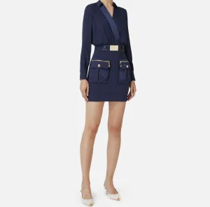 Elisabetta Franchi Mini Abiti | Abiti^Miniabito con camicia incrociata e gonna con tasche Navy
