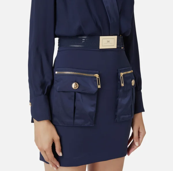 Elisabetta Franchi Mini Abiti | Abiti^Miniabito con camicia incrociata e gonna con tasche Navy