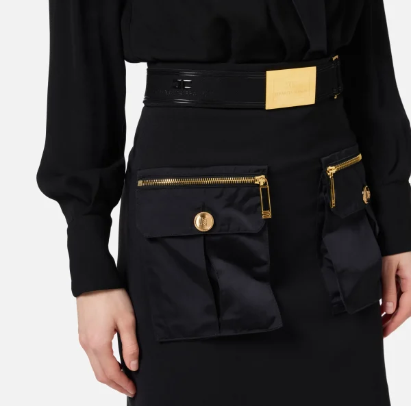 Elisabetta Franchi Mini Abiti | Abiti^Miniabito con camicia incrociata e gonna con tasche Nero
