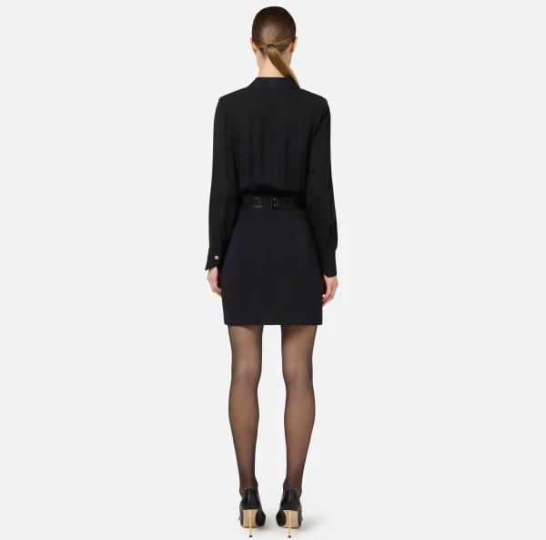 Elisabetta Franchi Mini Abiti | Abiti^Miniabito con camicia incrociata e gonna con tasche Nero