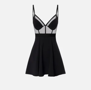 Elisabetta Franchi Mini Abiti | Abiti^Miniabito con top bustier in tulle e crêpe Nero