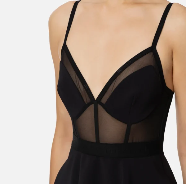 Elisabetta Franchi Mini Abiti | Abiti^Miniabito con top bustier in tulle e crêpe Nero