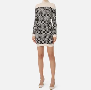 Elisabetta Franchi Mini Abiti | Abiti In Maglia^Miniabito dolcevita logo jacquard Nero/Burro