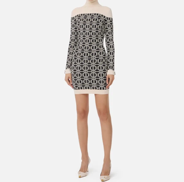 Elisabetta Franchi Mini Abiti | Abiti In Maglia^Miniabito dolcevita logo jacquard Nero/Burro