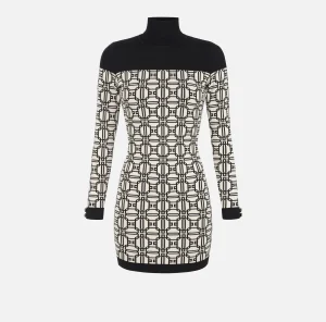 Elisabetta Franchi Mini Abiti | Abiti In Maglia^Miniabito dolcevita logo jacquard Burro/Nero