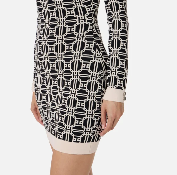 Elisabetta Franchi Mini Abiti | Abiti In Maglia^Miniabito dolcevita logo jacquard Nero/Burro