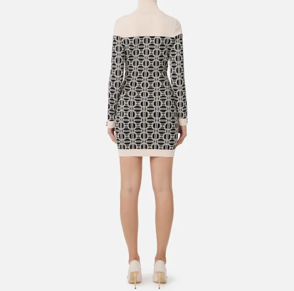 Elisabetta Franchi Mini Abiti | Abiti In Maglia^Miniabito dolcevita logo jacquard Nero/Burro