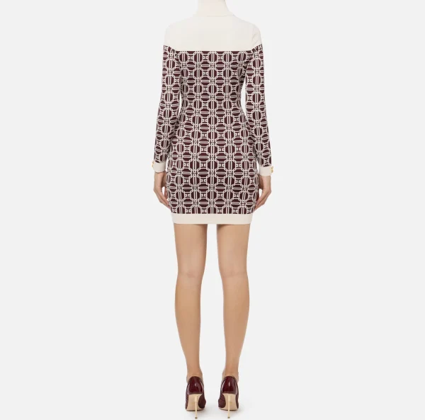 Elisabetta Franchi Mini Abiti | Abiti In Maglia^Miniabito dolcevita logo jacquard RougeNoir/Burro