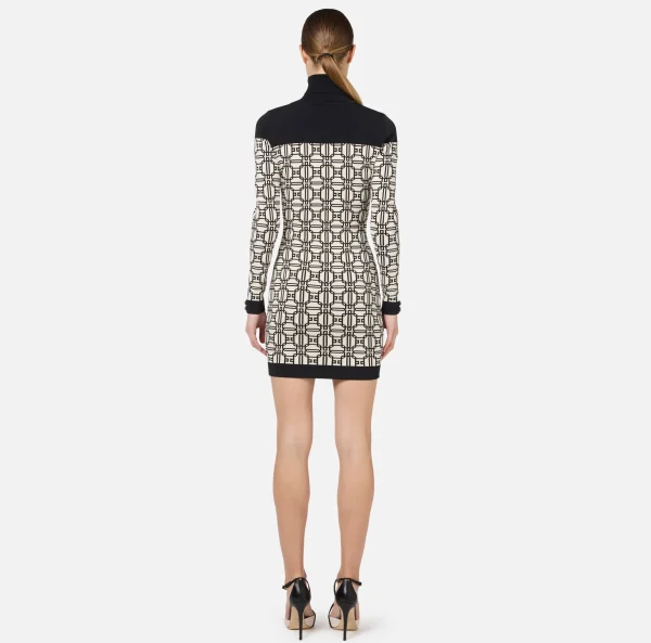 Elisabetta Franchi Mini Abiti | Abiti In Maglia^Miniabito dolcevita logo jacquard Burro/Nero