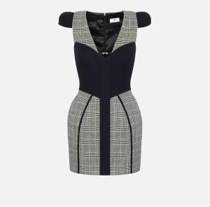 Elisabetta Franchi Mini Abiti | Abiti^Miniabito doll in fresco lana principe di Galles Nero/Galles