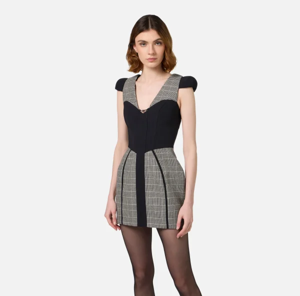 Elisabetta Franchi Mini Abiti | Abiti^Miniabito doll in fresco lana principe di Galles Nero/Galles