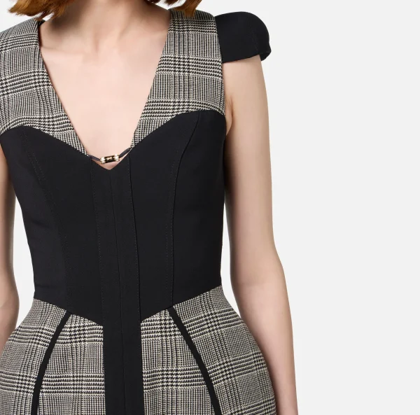 Elisabetta Franchi Mini Abiti | Abiti^Miniabito doll in fresco lana principe di Galles Nero/Galles