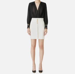 Elisabetta Franchi Mini Abiti | Abiti^Miniabito in crêpe con blusa in georgette Nero/Burro