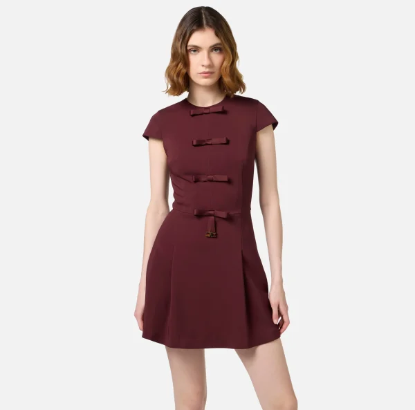 Elisabetta Franchi Mini Abiti | Abiti^Miniabito in crêpe con fiocchi in raso RougeNoir