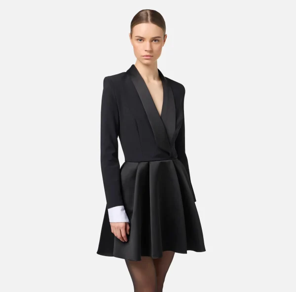 Elisabetta Franchi Mini Abiti | Abiti^Miniabito in crêpe con revers in raso Nero