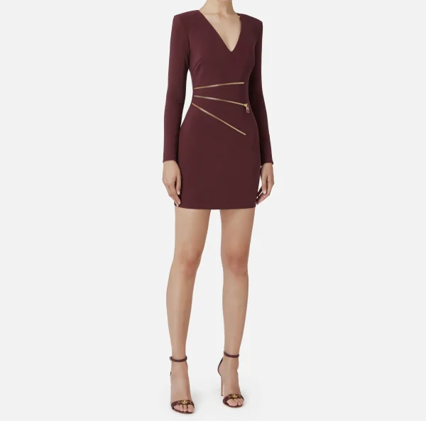 Elisabetta Franchi Mini Abiti | Abiti^Miniabito in crêpe con zip RougeNoir