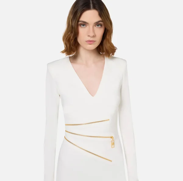 Elisabetta Franchi Mini Abiti | Abiti^Miniabito in crêpe con zip Avorio
