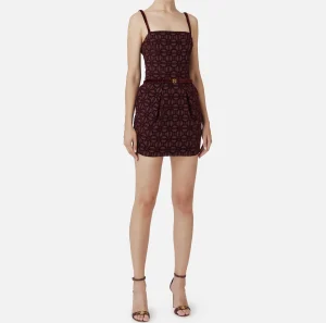 Elisabetta Franchi Mini Abiti | Abiti^Miniabito in crêpe flock con cintura RougeNoir