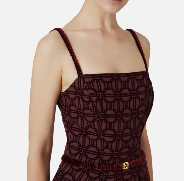 Elisabetta Franchi Mini Abiti | Abiti^Miniabito in crêpe flock con cintura RougeNoir