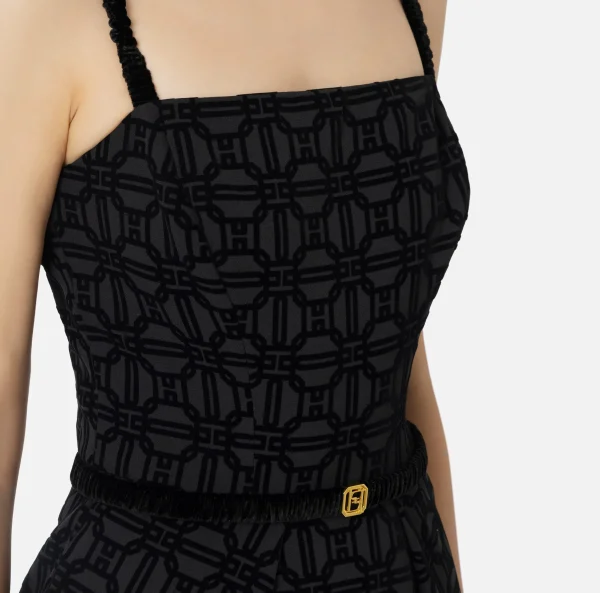 Elisabetta Franchi Mini Abiti | Abiti^Miniabito in crêpe flock con cintura Nero