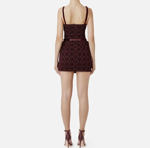 Elisabetta Franchi Mini Abiti | Abiti^Miniabito in crêpe flock con cintura RougeNoir