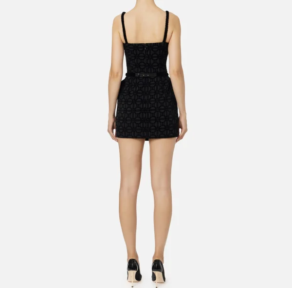 Elisabetta Franchi Mini Abiti | Abiti^Miniabito in crêpe flock con cintura Nero