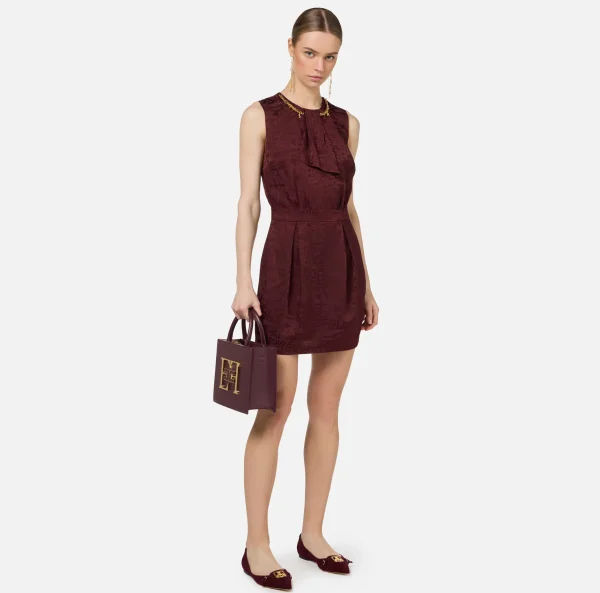 Elisabetta Franchi Mini Abiti | Abiti^Miniabito in crêpe jaquard lettering RougeNoir