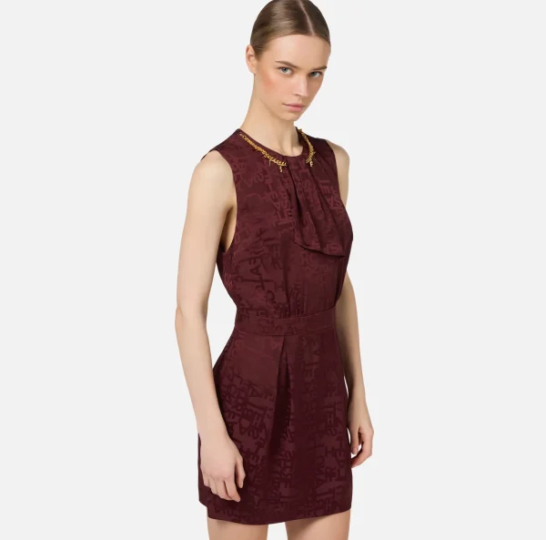 Elisabetta Franchi Mini Abiti | Abiti^Miniabito in crêpe jaquard lettering RougeNoir