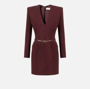 Elisabetta Franchi Mini Abiti | Abiti^Miniabito in fresco di lana stretch con cintura RougeNoir