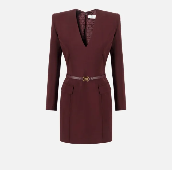 Elisabetta Franchi Mini Abiti | Abiti^Miniabito in fresco di lana stretch con cintura RougeNoir